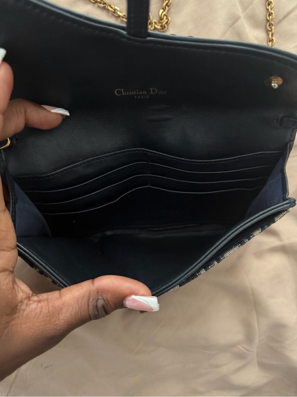Dior Blue Oblique Canvas Saddle-Style Crossbody with Gold Chain - Picture 6 of 8